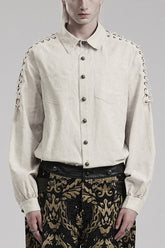 Men's Long Puff Sleeves Shoulder Straps Embroidery Mens Gothic Blouse 2 Colors